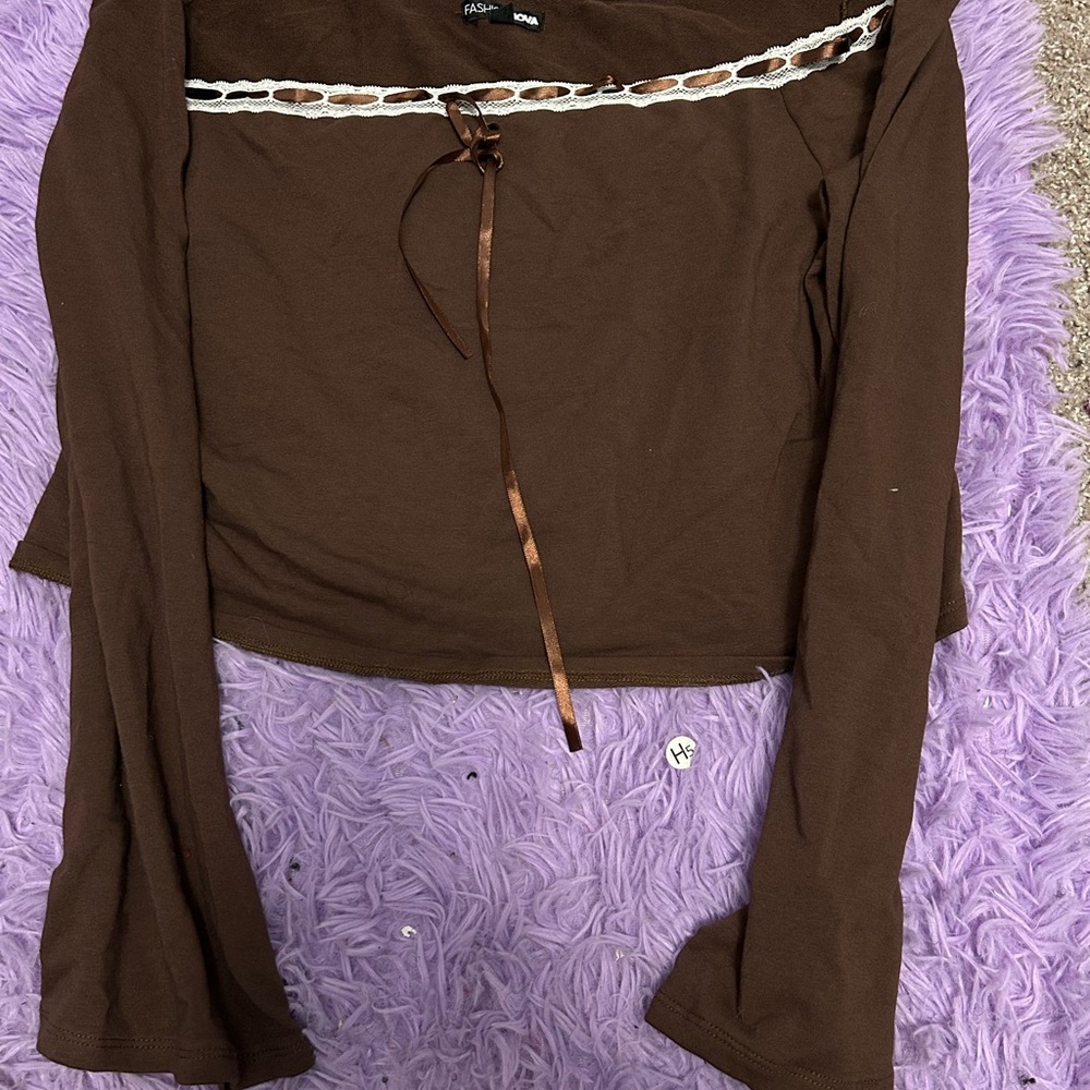 Fashion Nova Brown Bell Sleeve Crop Top